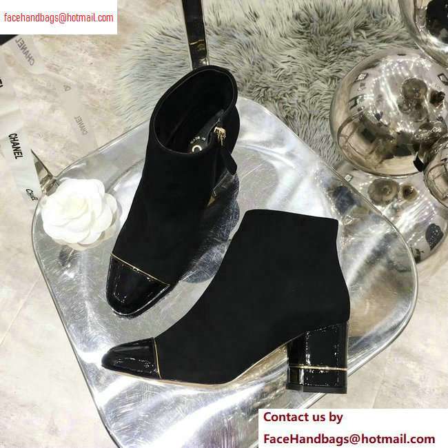 Chanel Heel 5.5cm Ankle Boots Suede Black/Patent Leather 2020 - Click Image to Close
