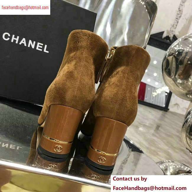 Chanel Heel 5.5cm Ankle Boots Suede Brown/Patent Leather 2020 - Click Image to Close