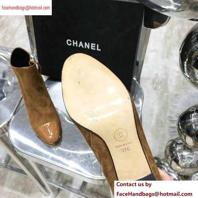 Chanel Heel 5.5cm Ankle Boots Suede Brown/Patent Leather 2020 - Click Image to Close
