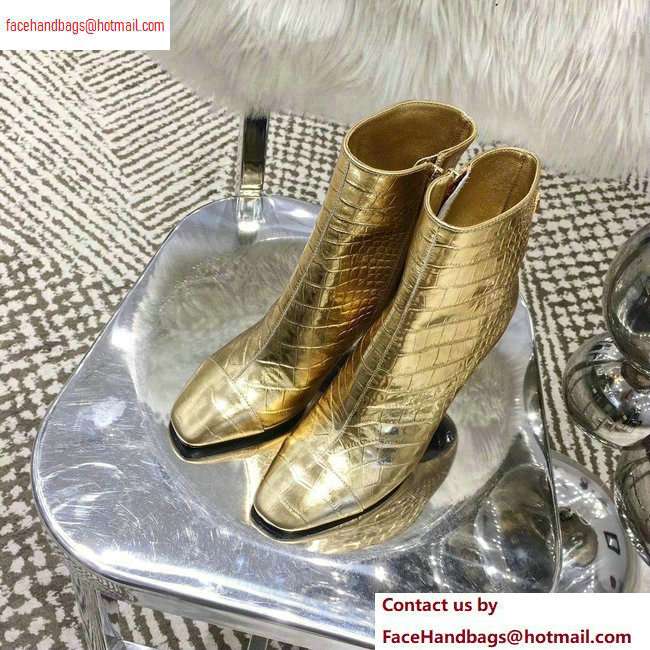 Chanel Heel 8.5cm Ankle Boots G34902 Crocodile Embossed Metallic Gold 2020 - Click Image to Close