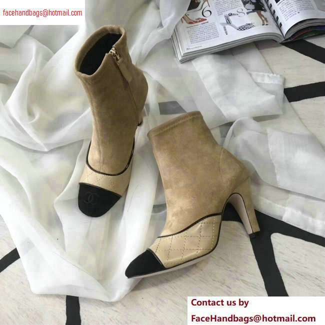 Chanel Heel 8.5cm Ankle Boots Quilting Suede Beige 2020