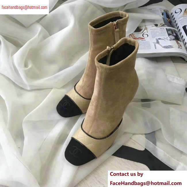 Chanel Heel 8.5cm Ankle Boots Quilting Suede Beige 2020 - Click Image to Close
