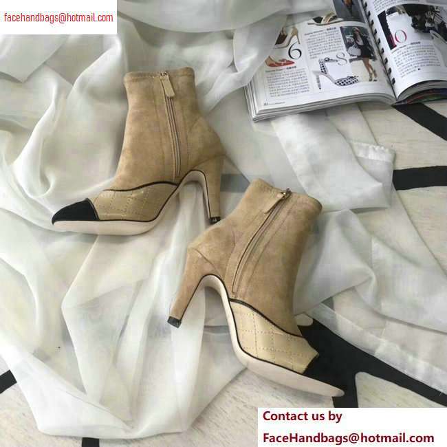 Chanel Heel 8.5cm Ankle Boots Quilting Suede Beige 2020 - Click Image to Close