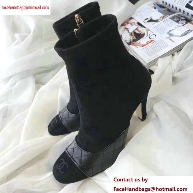Chanel Heel 8.5cm Ankle Boots Quilting Suede Black 2020