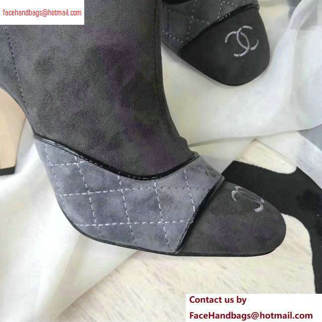 Chanel Heel 8.5cm Ankle Boots Quilting Suede Gray 2020