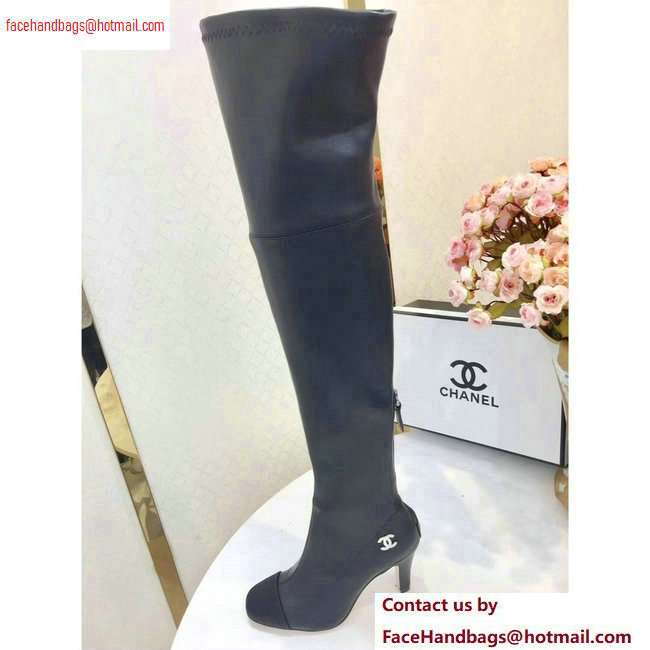 Chanel Heel 8.5cm High Boots Leather Black 2020 - Click Image to Close