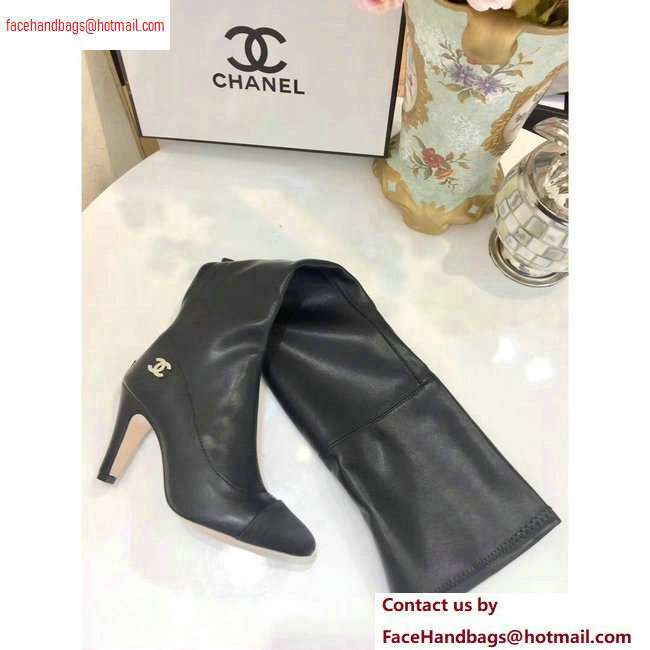 Chanel Heel 8.5cm High Boots Leather Black 2020 - Click Image to Close