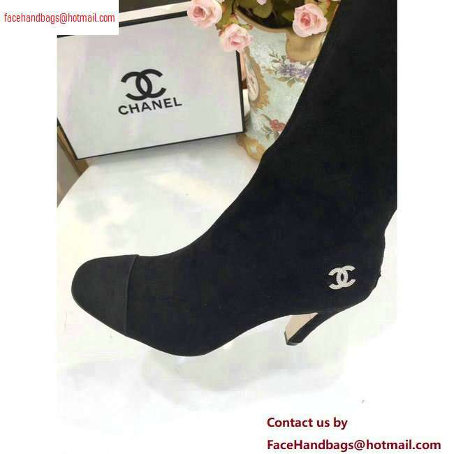 Chanel Heel 8.5cm High Boots Suede Black 2020