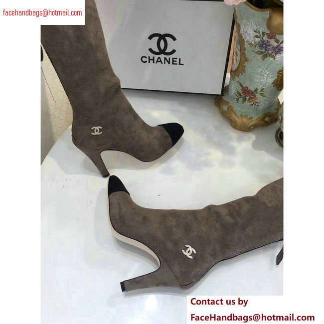 Chanel Heel 8.5cm High Boots Suede Gray 2020 - Click Image to Close