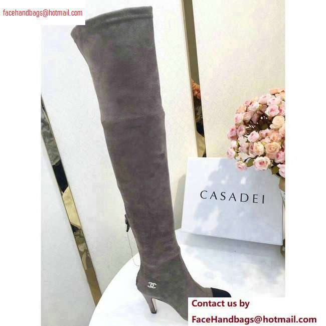 Chanel Heel 8.5cm High Boots Suede Gray 2020