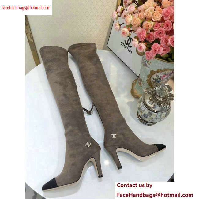 Chanel Heel 8.5cm High Boots Suede Gray 2020