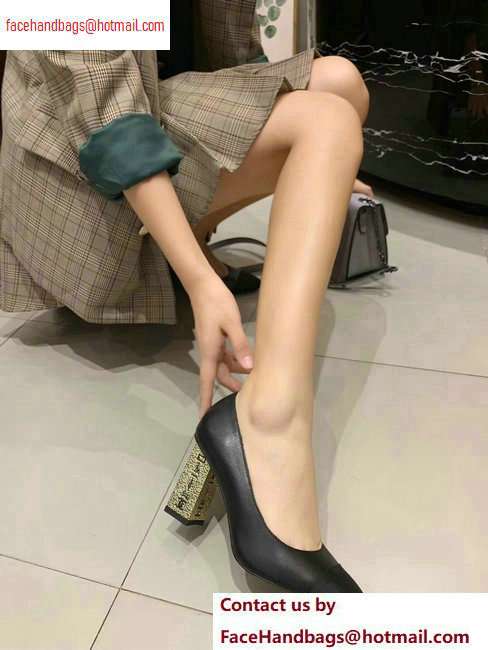 Chanel Heel 8cm Lambskin/Grosgrain Pumps G34905 Black/Gold 2020 - Click Image to Close