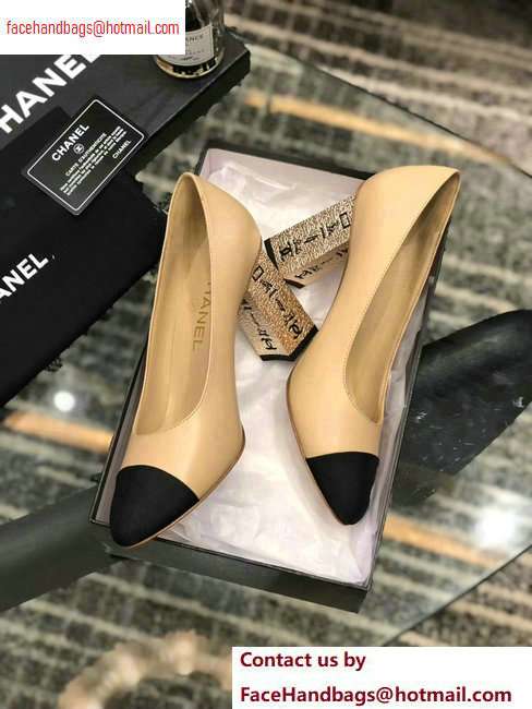 Chanel Heel 8cm Lambskin/Grosgrain Pumps G34905 apricot/Black 2020