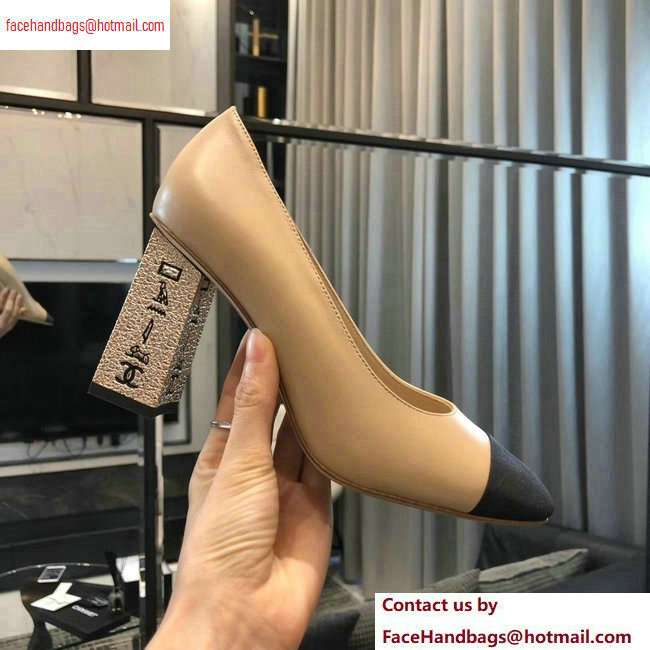 Chanel Heel 8cm Lambskin/Grosgrain Pumps G34905 apricot/Black 2020 - Click Image to Close