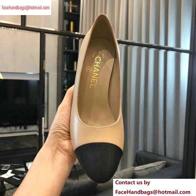 Chanel Heel 8cm Lambskin/Grosgrain Pumps G34905 apricot/Black 2020 - Click Image to Close