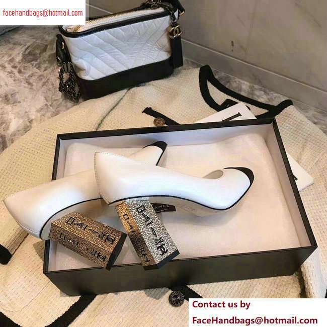 Chanel Heel 8cm Lambskin/Grosgrain Pumps G34905 white/Black 2020 - Click Image to Close