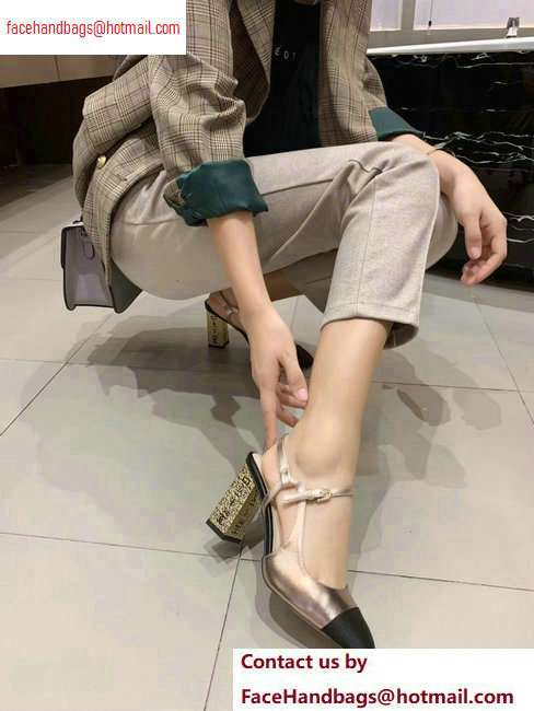 Chanel Heel 8cm Metallic Goatskin/Grosgrain Pumps G34907 Gold/Black 2020 - Click Image to Close