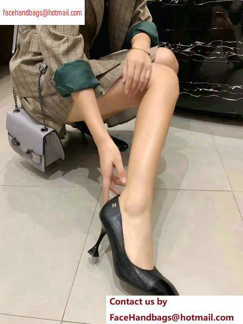 Chanel Heel 9cm Embossed Matte Calfskin/Patent Black Pumps G34885 2020 - Click Image to Close
