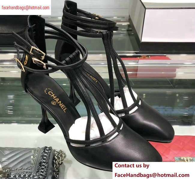 Chanel Heel 9cm Laminated Lambskin Sandals G34886 Black 2020 - Click Image to Close