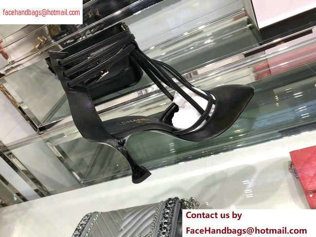 Chanel Heel 9cm Laminated Lambskin Sandals G34886 Black 2020 - Click Image to Close