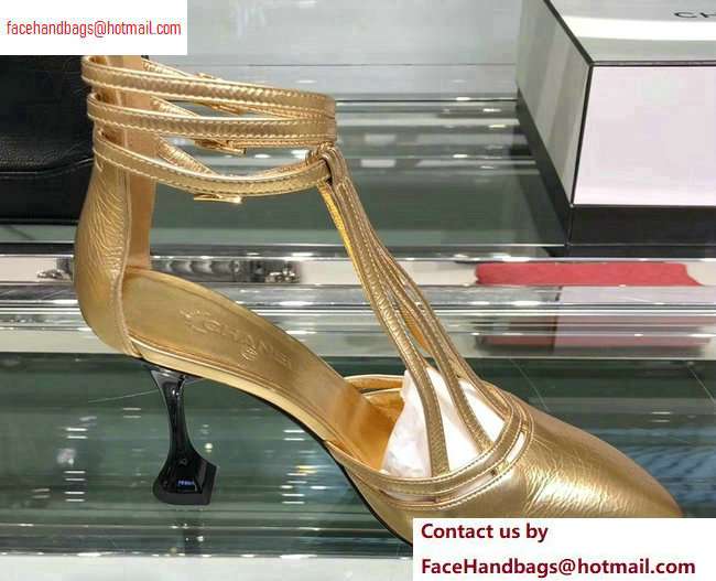 Chanel Heel 9cm Laminated Lambskin Sandals G34886 Gold 2020 - Click Image to Close