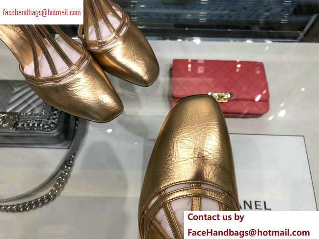 Chanel Heel 9cm Laminated Lambskin Sandals G34886 Gold 2020