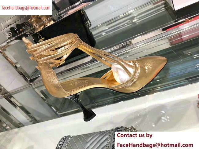 Chanel Heel 9cm Laminated Lambskin Sandals G34886 Gold 2020