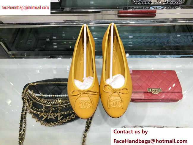 Chanel Iridescent Grained Calfskin Classic Bow Ballerinas Flats G02819 Yellow 2020 - Click Image to Close