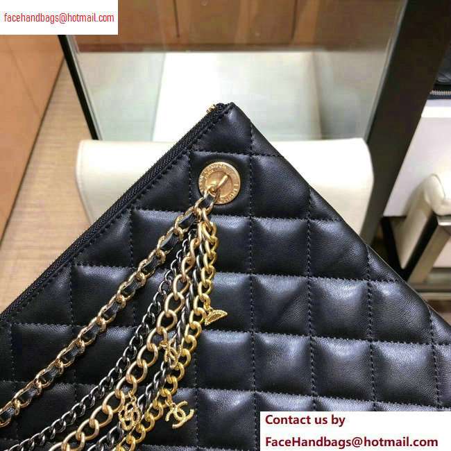 Chanel Lambskin All About Chains Pouch Clutch Bag AP0502 Black 2020 - Click Image to Close