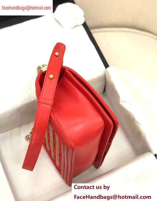 Chanel Lambskin Cotton Boy Flap Medium Bag Red 2020