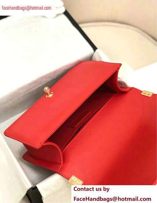 Chanel Lambskin Cotton Boy Flap Medium Bag Red 2020 - Click Image to Close