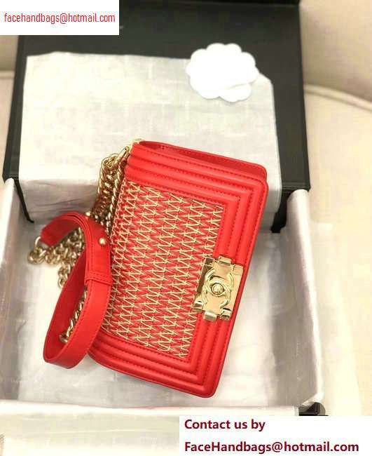 Chanel Lambskin Cotton Boy Flap Small Bag Red 2020