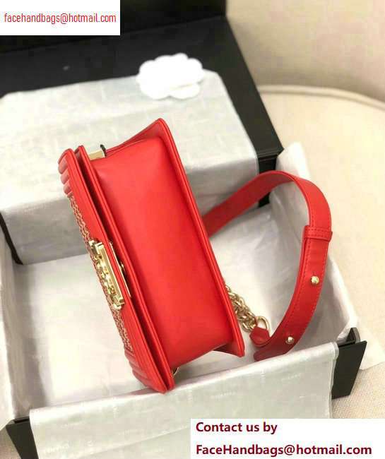 Chanel Lambskin Cotton Boy Flap Small Bag Red 2020