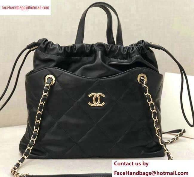Chanel Lambskin Small Shopping Tote Bag AS0985 Black 2020 - Click Image to Close