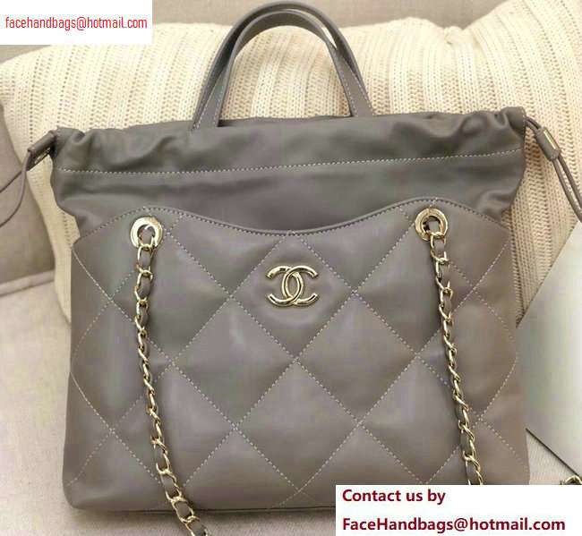 Chanel Lambskin Small Shopping Tote Bag AS0985 Gray 2020