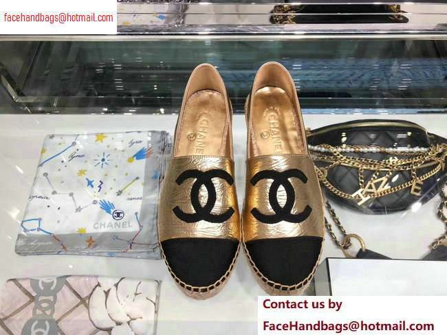 Chanel Leather and Grosgrain Espadrilles G29762 Black/Crinkled Gold 2020 - Click Image to Close