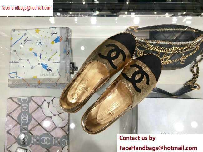 Chanel Leather and Grosgrain Espadrilles G29762 Black/Crinkled Gold 2020