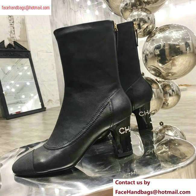 Chanel Logo Heel 6.5cm Ankle Boots Leather Black 2020