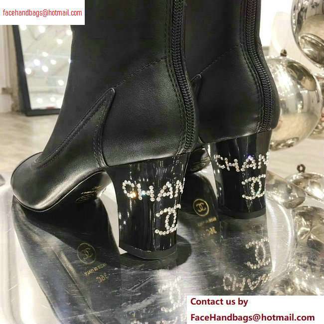 Chanel Logo Heel 6.5cm Ankle Boots Leather Black 2020