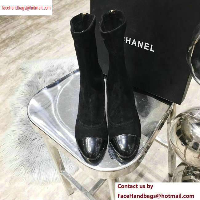 Chanel Logo Heel 6.5cm Ankle Boots Suede Black 2020 - Click Image to Close