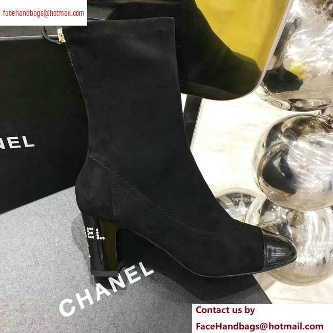 Chanel Logo Heel 6.5cm Ankle Boots Suede Black 2020