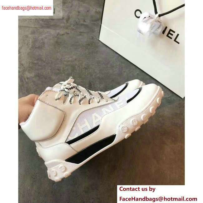 Chanel Logo Mesh and Fabric High-top Sneakers White 2020 - Click Image to Close