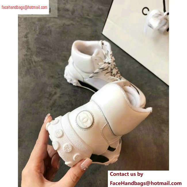Chanel Logo Mesh and Fabric High-top Sneakers White 2020