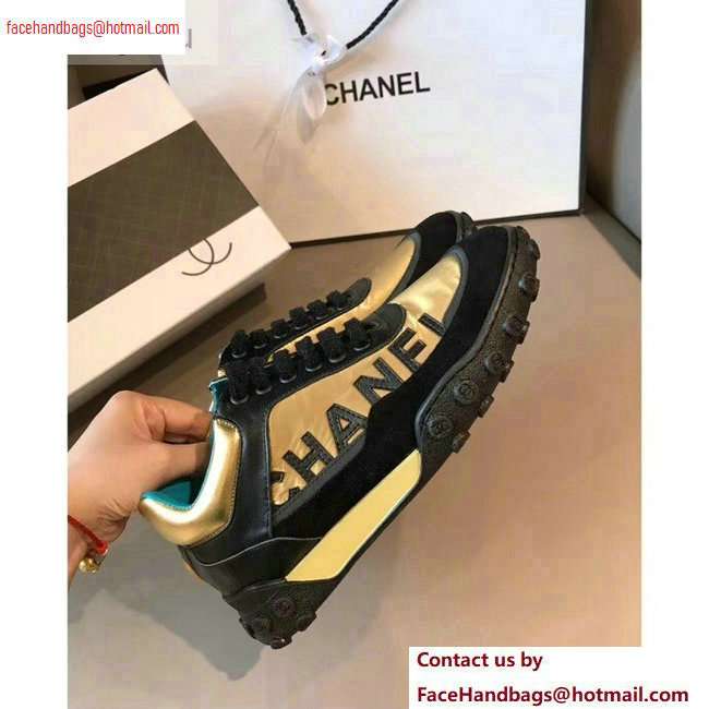 Chanel Logo Metallic Lambskin and Fabric Sneakers G34086 Black/Gold 2020