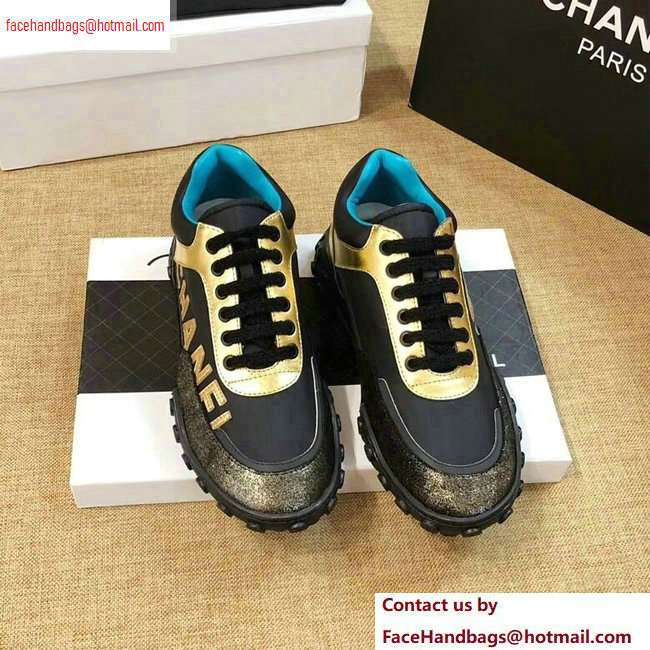 Chanel Logo Metallic Lambskin and Fabric Sneakers G34086 Gold/Black/Bronze 2020
