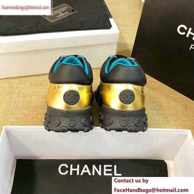 Chanel Logo Metallic Lambskin and Fabric Sneakers G34086 Gold/Black/Bronze 2020