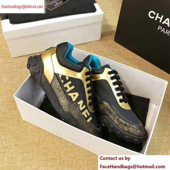 Chanel Logo Metallic Lambskin and Fabric Sneakers G34086 Gold/Black/Bronze 2020 - Click Image to Close