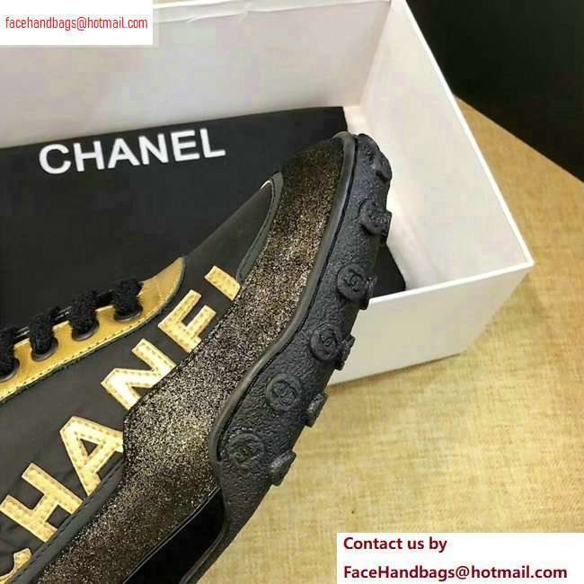 Chanel Logo Metallic Lambskin and Fabric Sneakers G34086 Gold/Black/Bronze 2020 - Click Image to Close