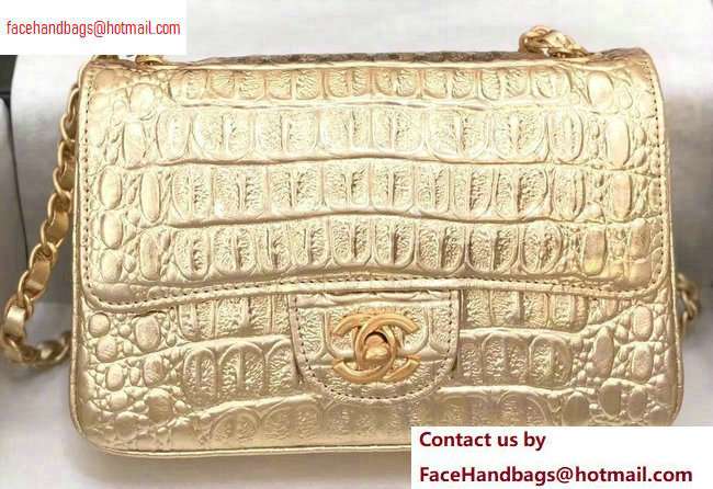 Chanel Metallic Crocodile Embossed Calfskin Medium Classic Flap Bag Gold 2020 - Click Image to Close