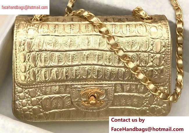 Chanel Metallic Crocodile Embossed Calfskin Mini Classic Flap Bag A69900 Gold 2020